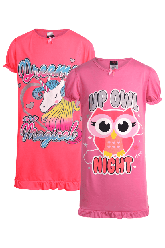 Girls Nightgowns Soft Cozy Breathable Graphic Sleepshirts Dress for Girls 2 Pack
