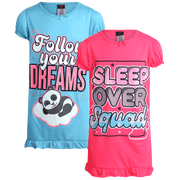 Angel Face Girls Nightgowns Soft Cozy Breathable Graphic Sleepshirts Dress for Girls 2 Pack
