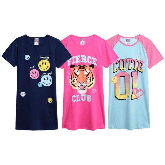 Angel Face Girls Nightgowns Cozy Soft Short Sleeve Nightgown Girls Sleep Dress Pajamas 3 Pack
