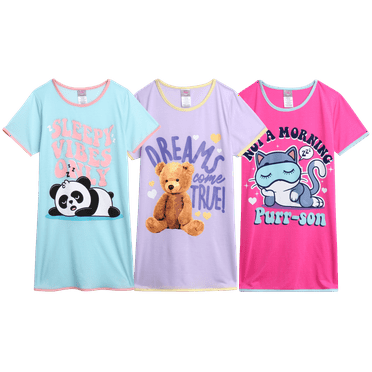 Angel Face Girls Nightgowns - 3 Pack Short Sleeve Girls Pajamas Shirts Night Dress Set (Sizes 8-14)