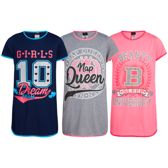 Angel Face Girls Nightgowns - 3 Pack Short Sleeve Girls Pajamas Shirts Night Dress Set (Sizes 8-14)