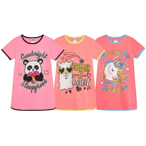 Angel Face Girls Nightgowns - 3 Pack Short Sleeve Girls Pajamas Shirts Night Dress Set (Sizes 8-14)