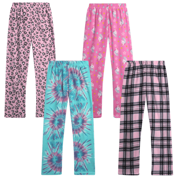 Angel Face Girls Pajama Pants - 4 Pack Micropolar Plush Fleece Girls Pajamas PJs Sleep Pants (4-16)