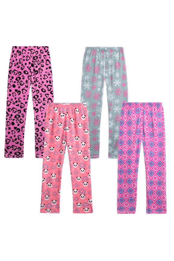 Girls Pajama Pants - 4 Pack Micropolar Plush Fleece Girls Pajamas PJs Sleep Pants (4-16)