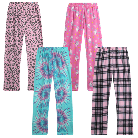 Angel Face Girls Pajama Pants - 4 Pack Micropolar Plush Fleece Girls Pajamas PJs Sleep Pants (4-16)
