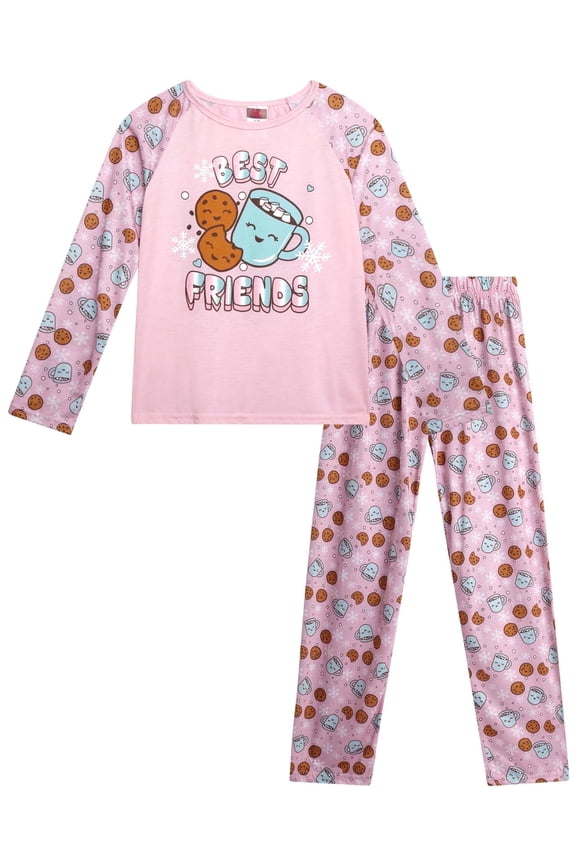 Girls Pajama Set - 2 Piece Soft Cozy Jersey Sleep Shirt and Pajama Pants for Girls (7-12)