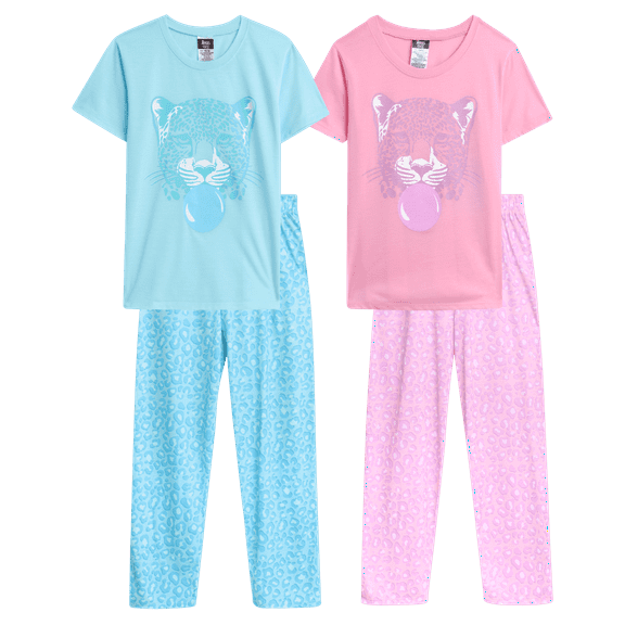 Angel Face Girls Pajama Set - 4 Piece Soft Poly Sleep Shirt and Pajama Pants for Girls (7-12)
