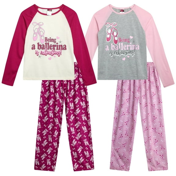 Angel Face Girls Pajama Set - 4 Piece Soft Poly Sleep Shirt and Pajama Pants for Girls (7-12)