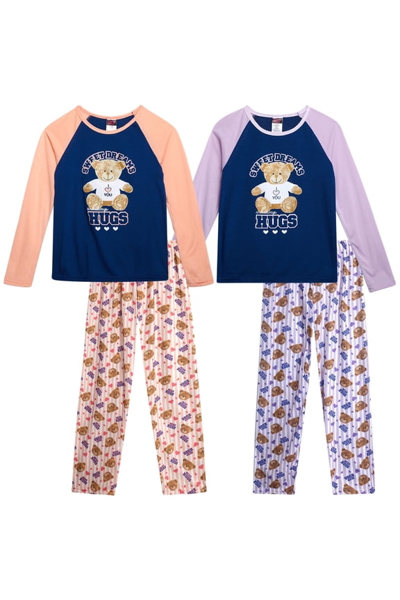 Girls Pajama Set - Short Sleeve Tee and Pajama Pants Set 4 Piece Girls Sleepwear Set