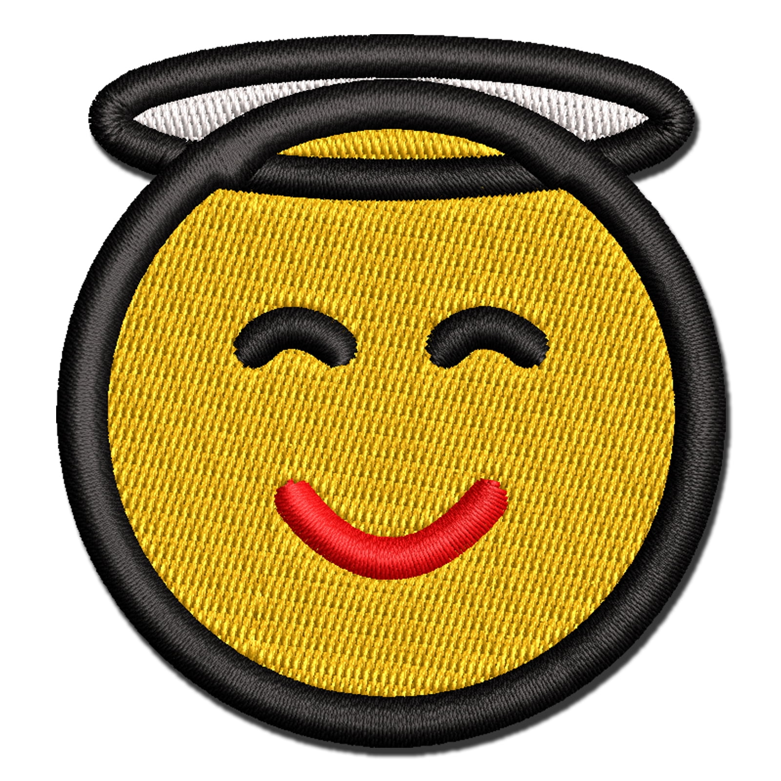 Angel Face Halo Emoticon Applique Multi-Color Embroidered Iron-On Patch - 3.5 Inch Large