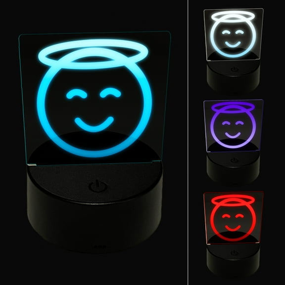 Angel Face Halo Emoticon LED Night Light Sign 3D Illusion Desk Nightstand Lamp