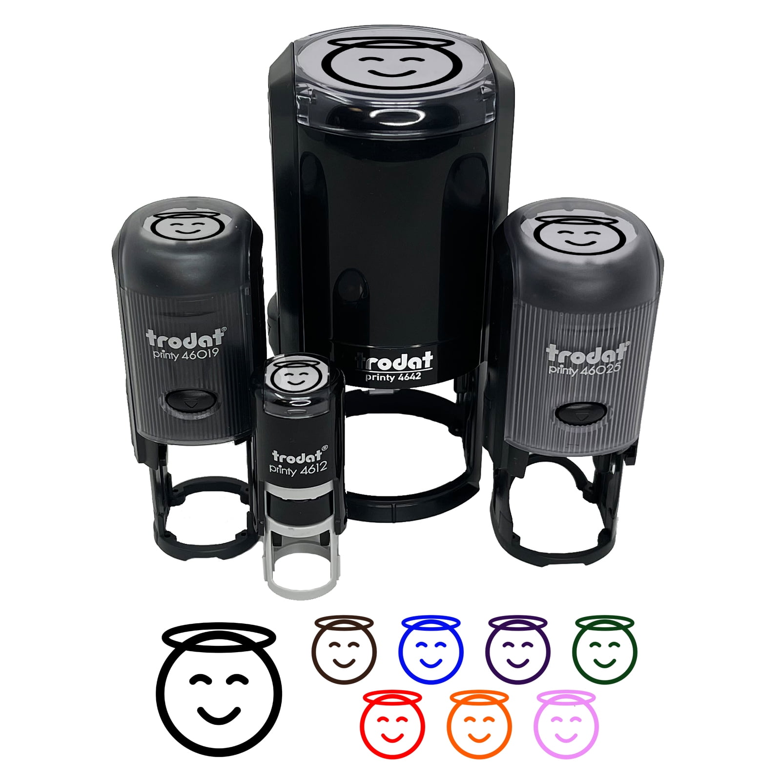 Angel Face Halo Emoticon Self-Inking Rubber Stamp Ink Stamper - Yellow Ink - Medium 1 Inch
