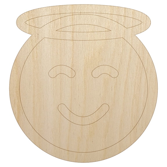 Angel Face Halo Emoticon Wood Shape Unfinished Piece Cutout Craft DIY Projects - 4.70 Inch Size - 1/8 Inch Thick