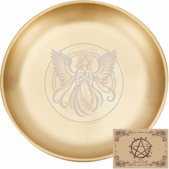 Angel Fairy Plate Jewelry Dish Ritual Flat Bowl Round Golden Tray Offering Bowl Dish Ring Trinket Holder for Jewelry Meditation