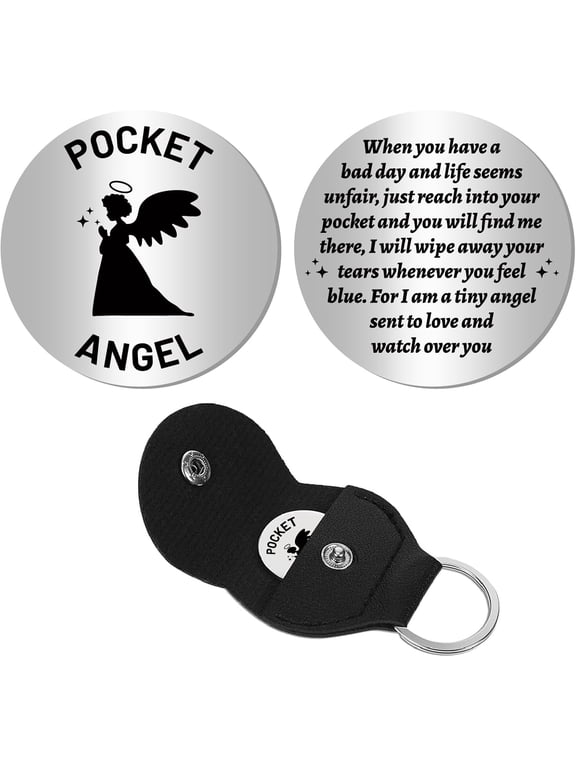 Angel Fairy Pocket Hug Token Long Distance Relationship Keepsake Token Engraved Double Sided Pocket Token Commemorative Coin Sign with PU Keychain