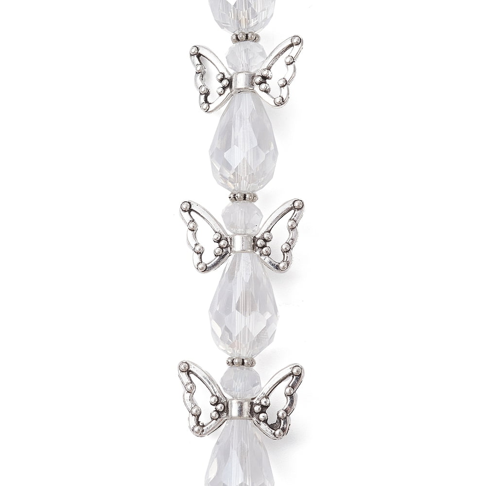 Angel Fairy Shape Electroplate Transparent Glass Beads Strands with Tibetan Style Alloy Wing Beads and Nylon Wire Clear 24x18x10mm Hole: 0.7mm about 6pcs/strand 5.63 inch(14.3cm)