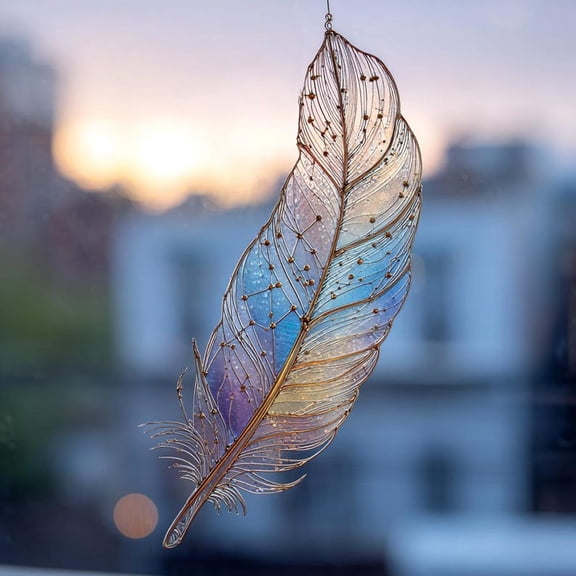 Angel Feather Suncatcher, Stained Glass Style Window Hanging, Spiritual Light Catcher for Peaceful Home