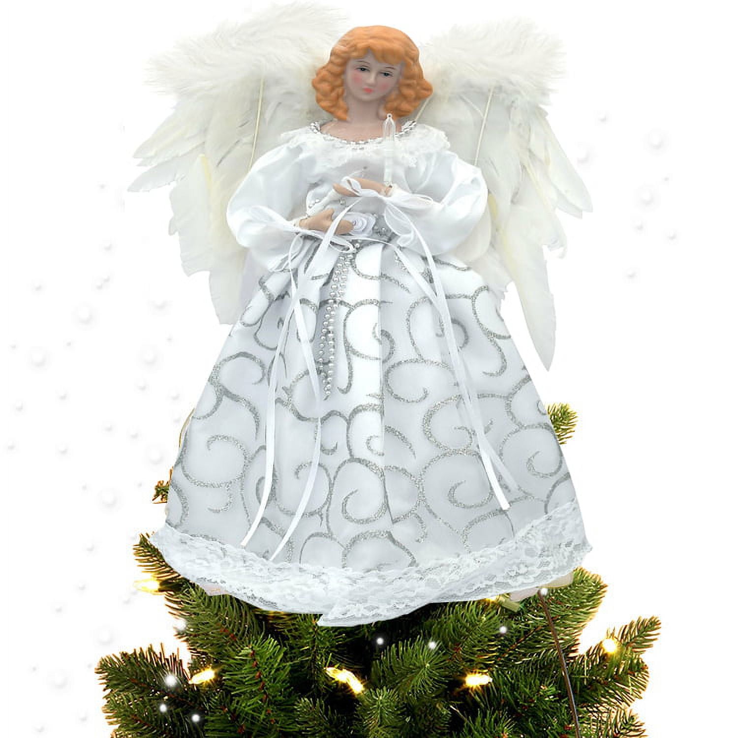 Angel Figure Decor, 12.6" Angel Christmas Tree Topper with Lights