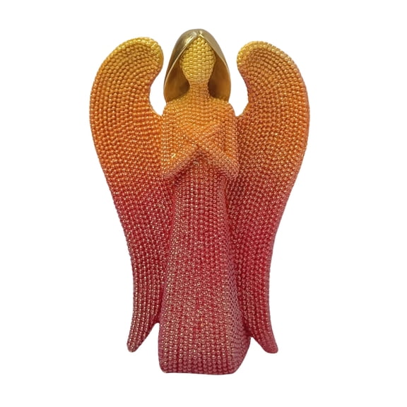 Angel Figurine 15.5" Beaded-Style Decorative Resin Statue, Elegant Wings for Home, Bedroom, Office, Gift or Holiday Decoration (Orange)