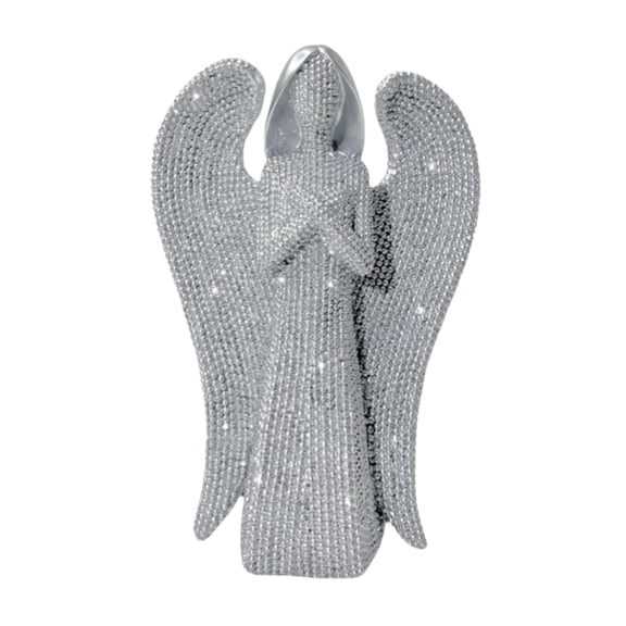 Angel Figurine 15.5" Beaded-Style Decorative Resin Statue, Elegant Wings for Home, Bedroom, Office, Gift or Holiday Decoration (Silver)