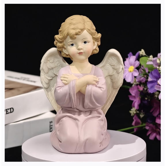 Angel Figurine Resin Statue - Kneeling Angel with Folded Arms 5.32" Spiritual Religious Figurine for Sympathy, Memorial & Comfort Gifts, Guardian Angel Ornament for Home Shelf Decor