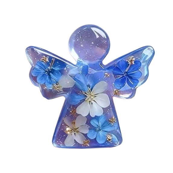 Angel Figurine Resin with Sky Blue Preserved Dried Flowers, Small Single Memorial Keepsake for Sympathy Occasions