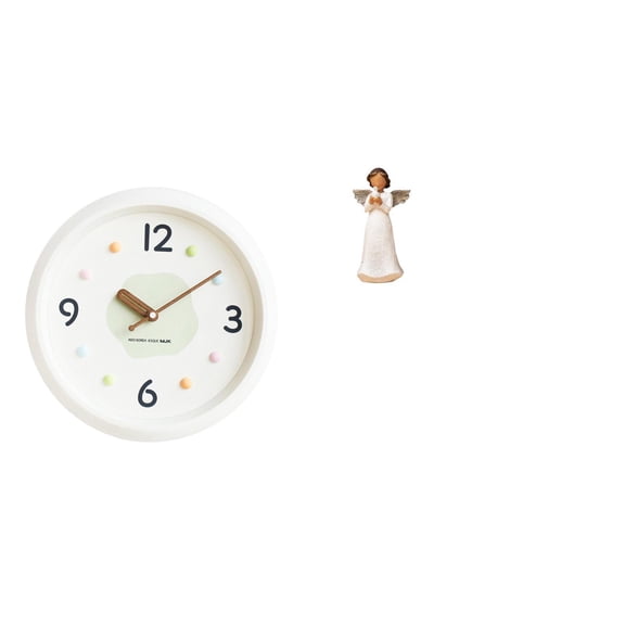 Angel Figurine Wall Clock Resin Ornament Silent Non Ticking Elegant Large Numerals for Living Room Study Office