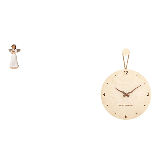 Angel Figurine Wall Clock Sculpture Resin Material for Living Room Bedroom Office Home Decoration