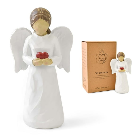Angel Figurines with Heart, Healing Angel Statue Gifts for Women, Hand Painted Precious Moments Figurines Home Decor