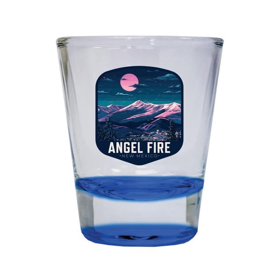 Angel Fire New Mexico Design C Souvenir 2 oz Round Shot Glass Blue
