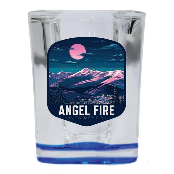 Angel Fire New Mexico Design C Souvenir 2 oz Square Shot Glass Blue