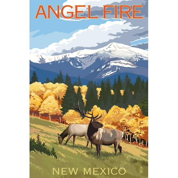 Angel Fire, New Mexico, Elk and Mountains (9x12 Wall Art Print, Home Decor)