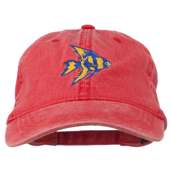 Angel Fish Embroidered Washed Dyed Cap - Red OSFM
