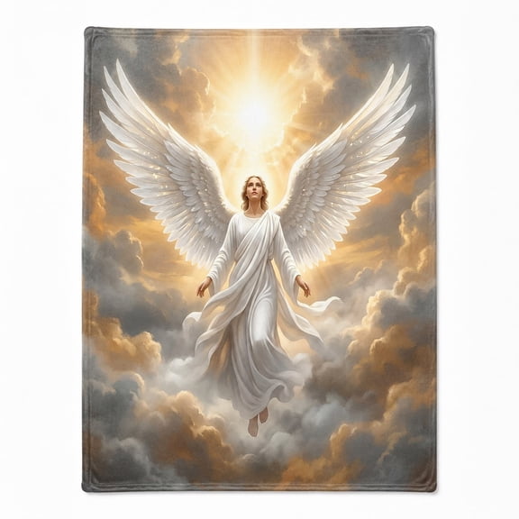 Angel Fleece Blanket, Religious Cloud Art Throw, Polyester 280gsm