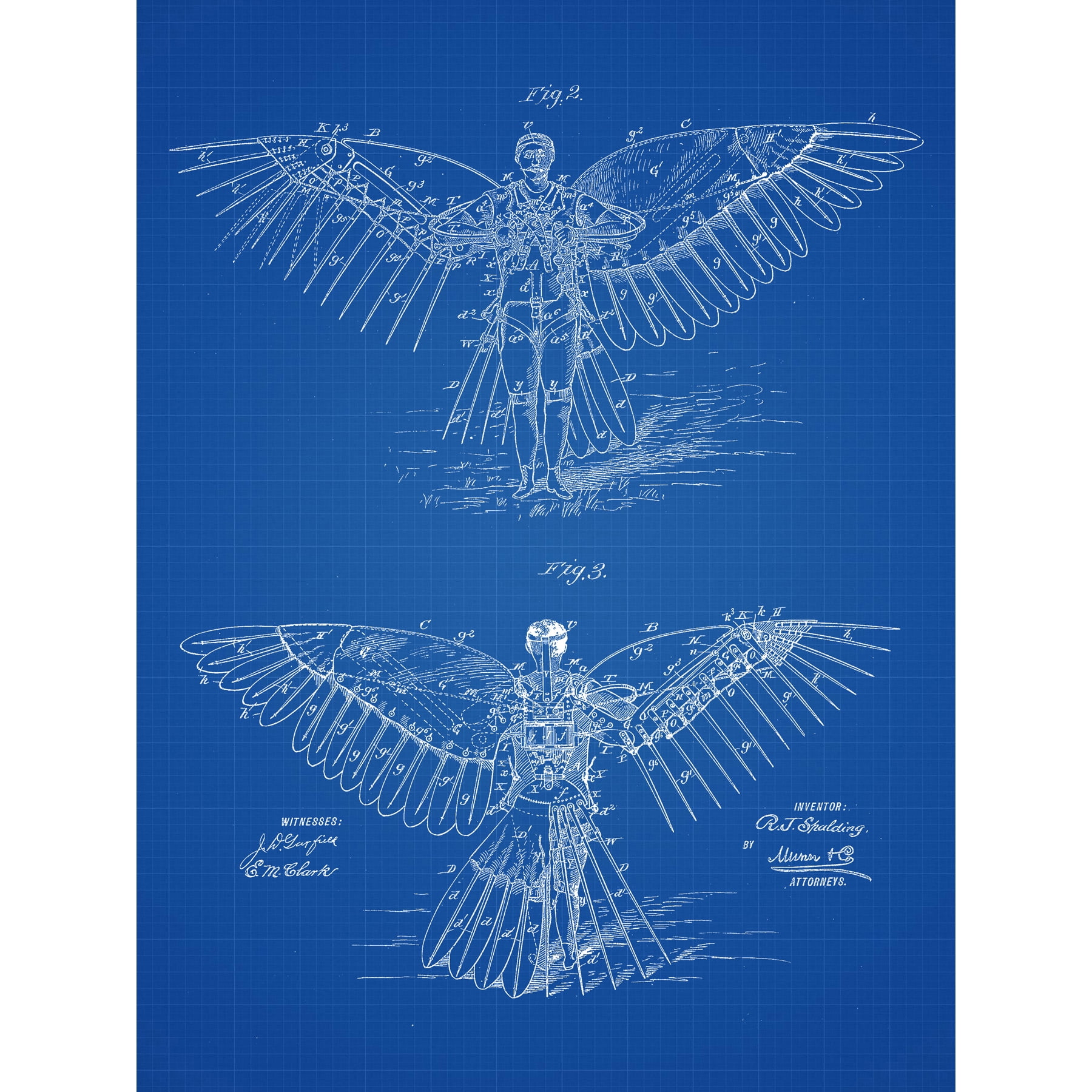 Angel Flying Machine Front and Back Blueprint Extra Large XL Wall Art
