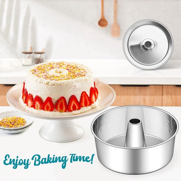 Angel Food Cake Pan Set of 2, 10-Inch Stainless Steel Tube Pan for Baking Pound Chiffon Cake, One-piece Design & , Dishwasher Safe
