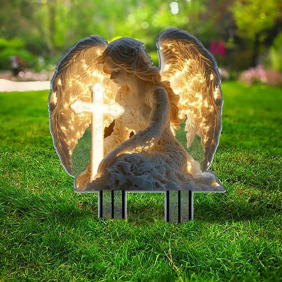 Angel Garden Stake,Acrylic Memorial Yard Art,Weather Resistant Outdoor Ornament,Ideal for Flower Pots,Patio,Lawn,Backyard and Cemetery Decor,7.87 Inch