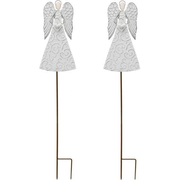 Angel Garden Stake Decorative Yard Art, Metal Angel Outdoor Garden Decor for Patio Porch Lawn Pathway Backyard 40.5" x 8" x 1" (2)
