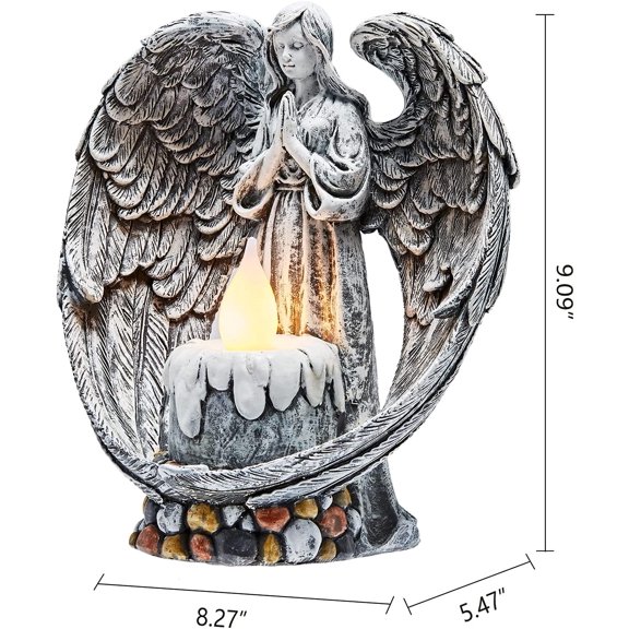 Angel Garden Statues Outdoor Cemetery Decorations for Grave Take The Cross Praying Wings Angel Figurine Cemetery Lights Patio Lawn Yard Porch Decorations 10.24 Inch