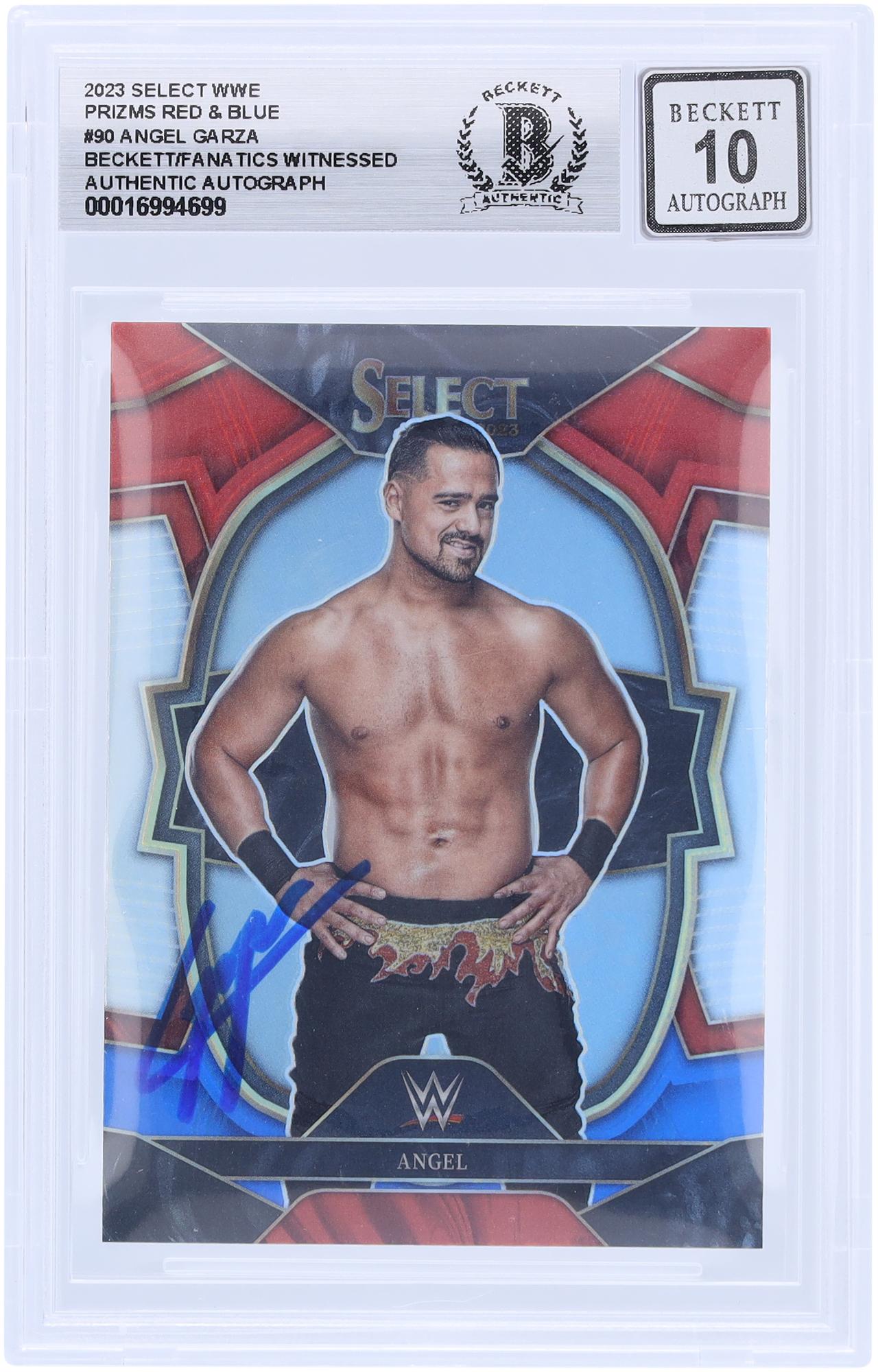 Angel Garza WWE Autographed 2023 Panini Select Red & Blue Prizm #90 Beckett Fanatics Witnessed Authenticated 10 Card - Fanatics Authentic Certified