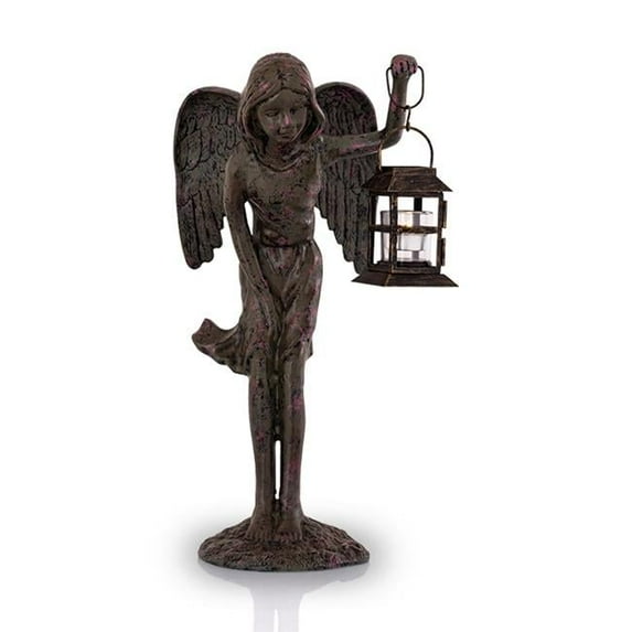 Angel Girl Antique Bronze Metal Garden Sculpture with Lantern