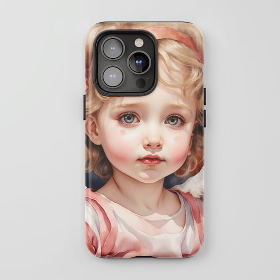 Angel Girl For All iPhone Series Tough Phone Case Watercolor Pastel Pink