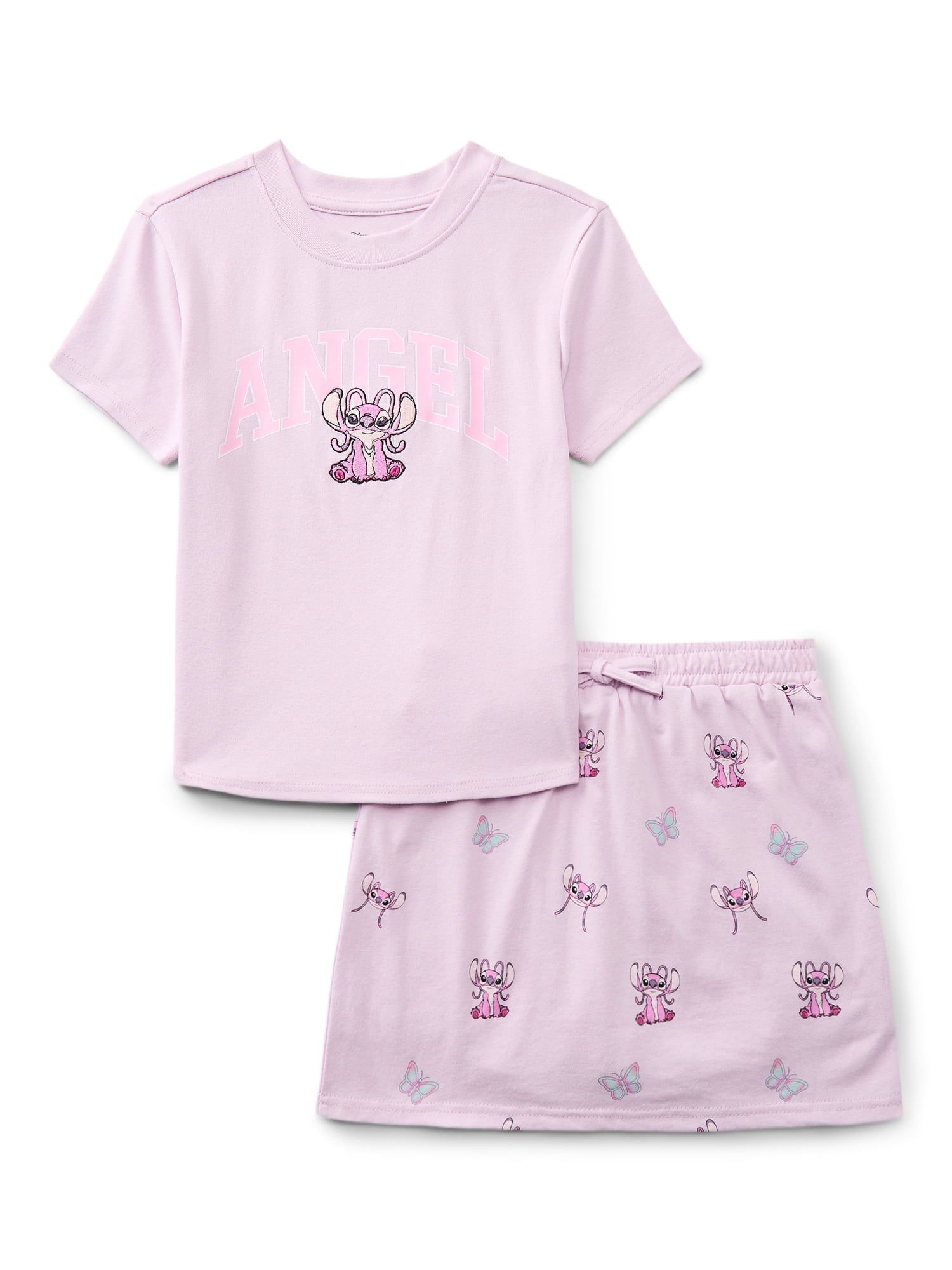 Disney Stitch & Angel Girls Angel Embroidered Graphic Tee and Skort Set, 2-Piece, Sizes 4-16