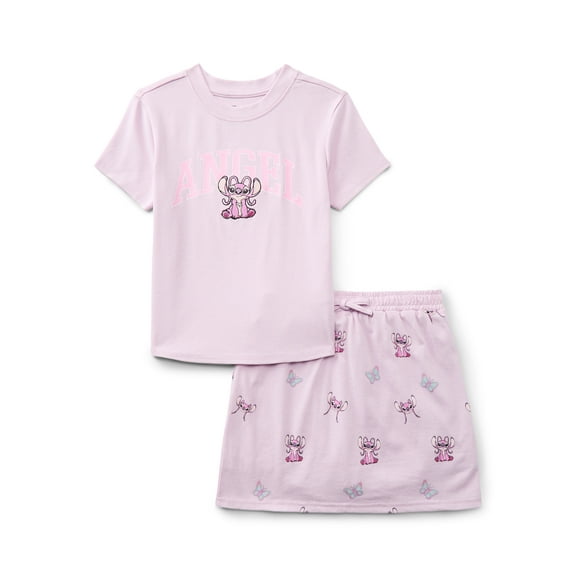Disney Stitch & Angel Girls Angel Embroidered Graphic Tee and Skort Set, 2-Piece, Sizes 4-16
