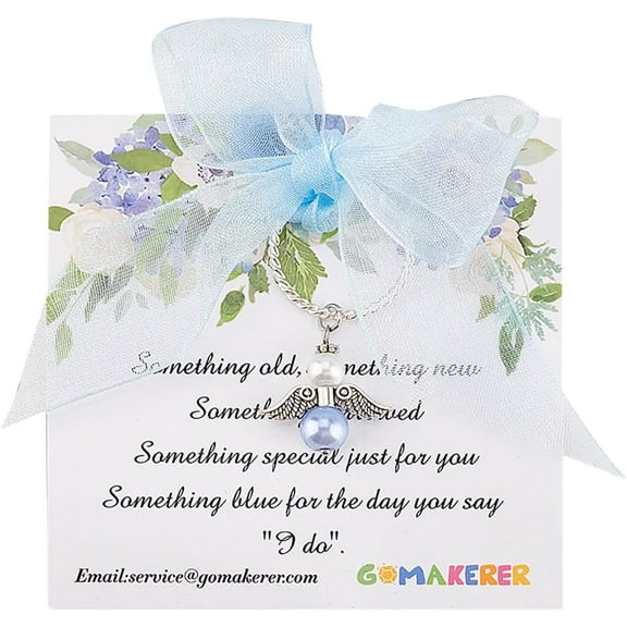 Angel Glass & Alloy Bride Bouquet Pendant Decoration Something Blue Keepsake Gift for Bride Antique Silver & Platinum 55mm