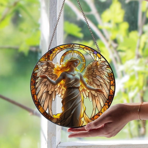 Angel Glass Suncatcher, Spiritual Guardian Angel Art, Handmade Faith Window Decor, 3.5 in