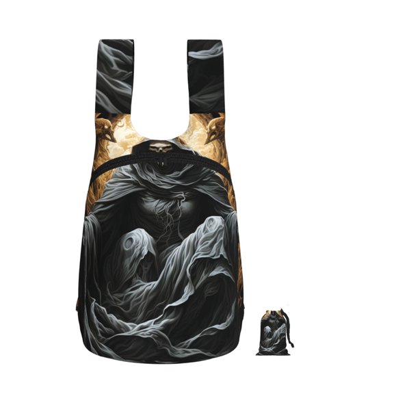 Angel Grim Reaper Skeleton Skull Art Foldable Storage Backpack Lightweight Packable Travel Daypack for Shopping Commuting Hiking