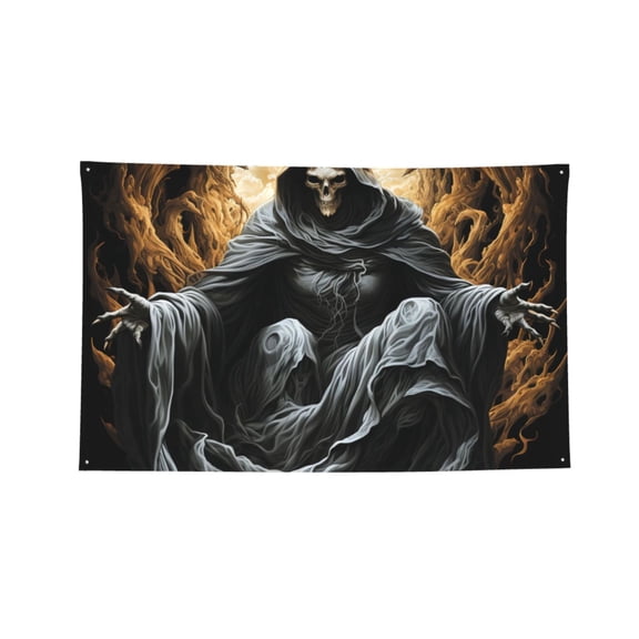 Angel Grim Reaper Skeleton Skull Art Four Hole Decorated Banner Flag for Garden Yard Home Decoration Indoor Outdoor 3x5 Ft