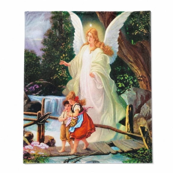 Angel Guardian Fleece Blanket, 280 GSM Polyester Throw for Sofa or Living Room