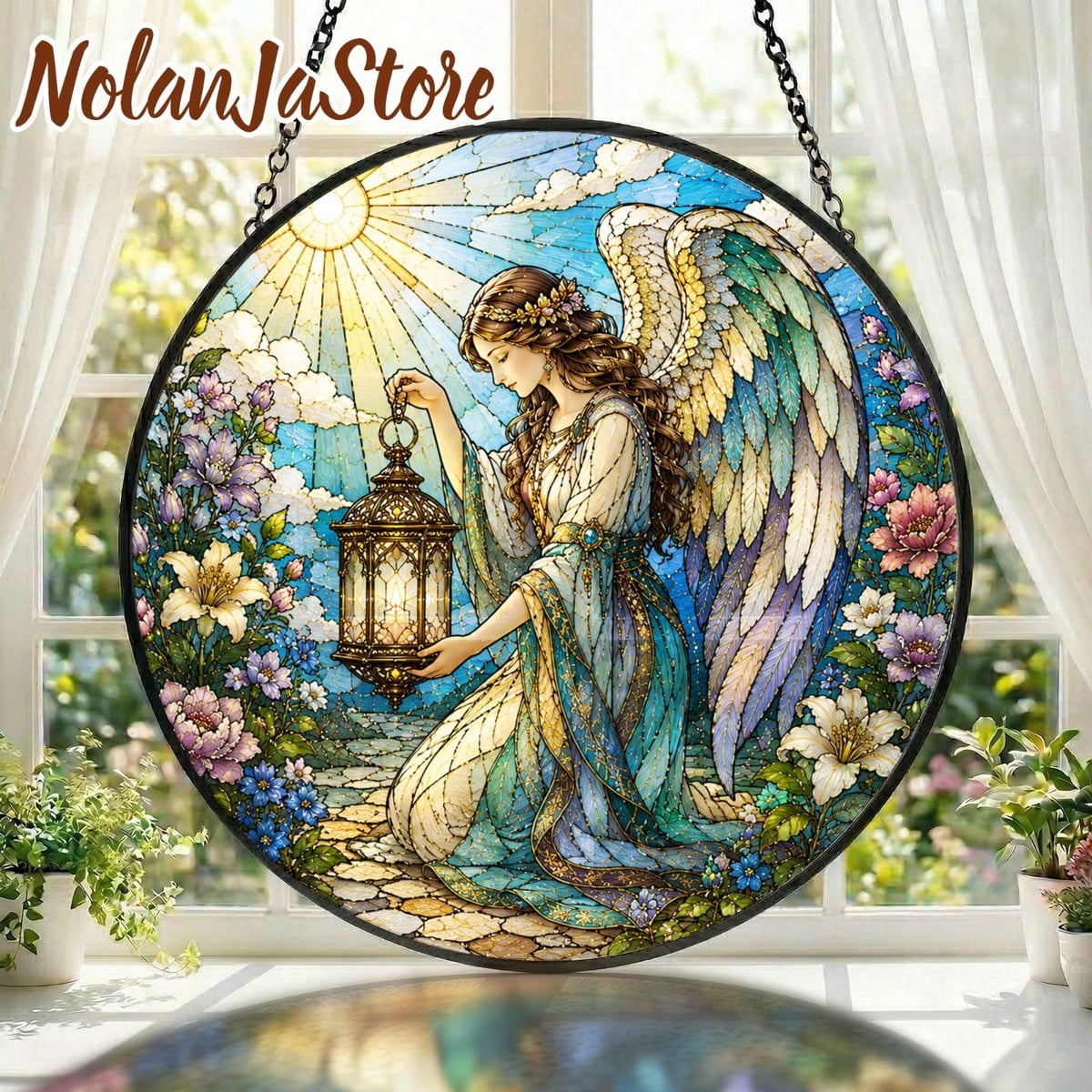 Angel Guardian Stained Glass Window Hanging Home Decor Gift for Women ...
